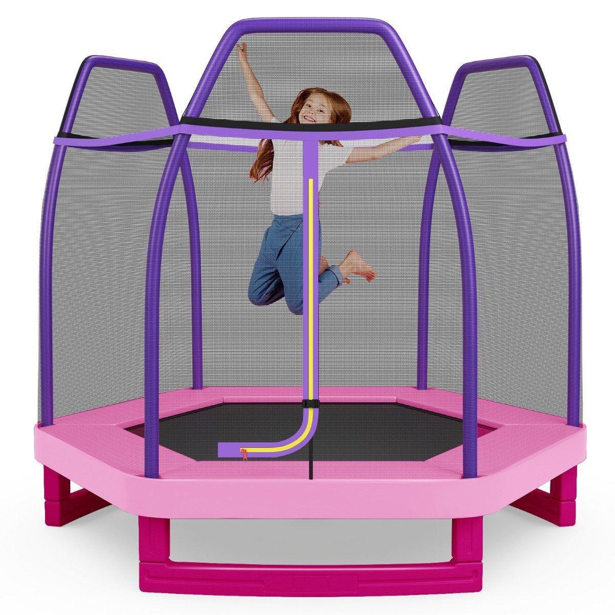 Northix  Trampolino da giardino Ø223 cm con rete di sicurezza trampolino da interno/esterno per bambini rosa 