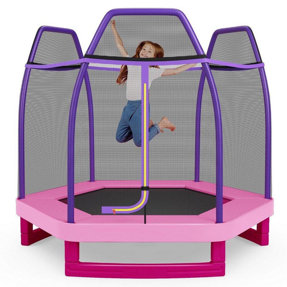 Northix  Ø223cm Gartentrampolin mit Sicherheitsnetz Indoor-/Outdoortrampolin für Kinder Rosa 