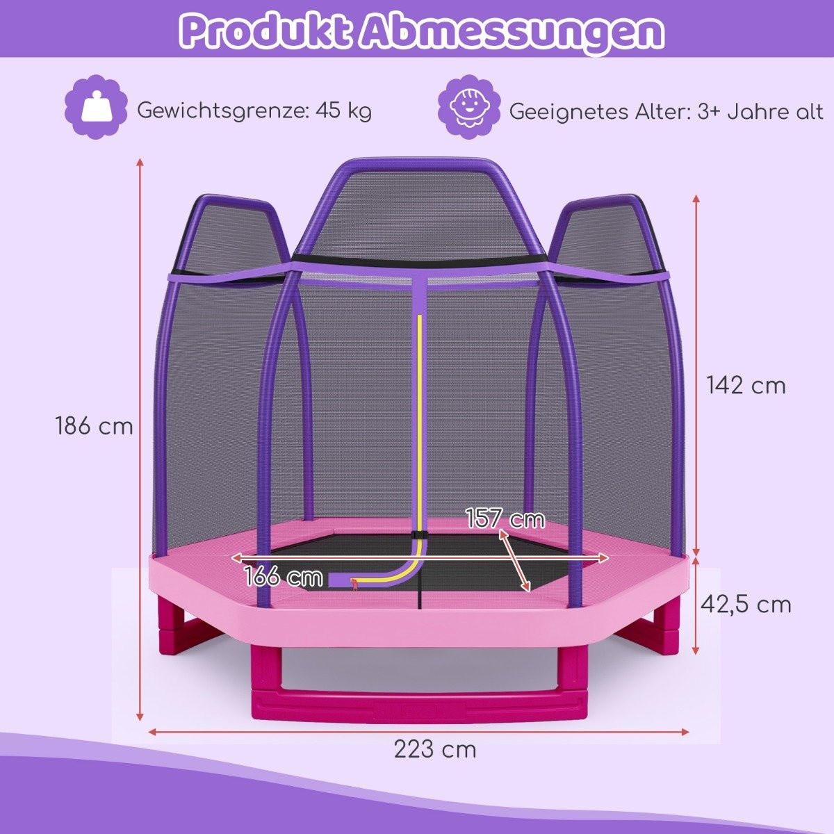 Northix  Trampolino da giardino Ø223 cm con rete di sicurezza trampolino da interno/esterno per bambini rosa 