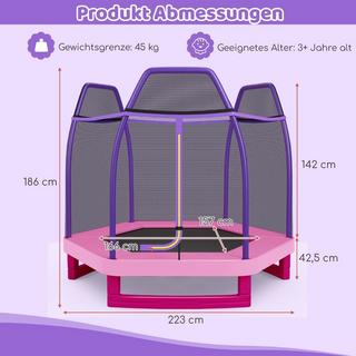 Northix  Trampolino da giardino Ø223 cm con rete di sicurezza trampolino da interno/esterno per bambini rosa 