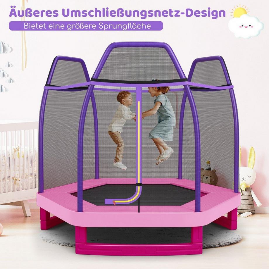 Northix  Ø223cm Gartentrampolin mit Sicherheitsnetz Indoor-/Outdoortrampolin für Kinder Rosa 