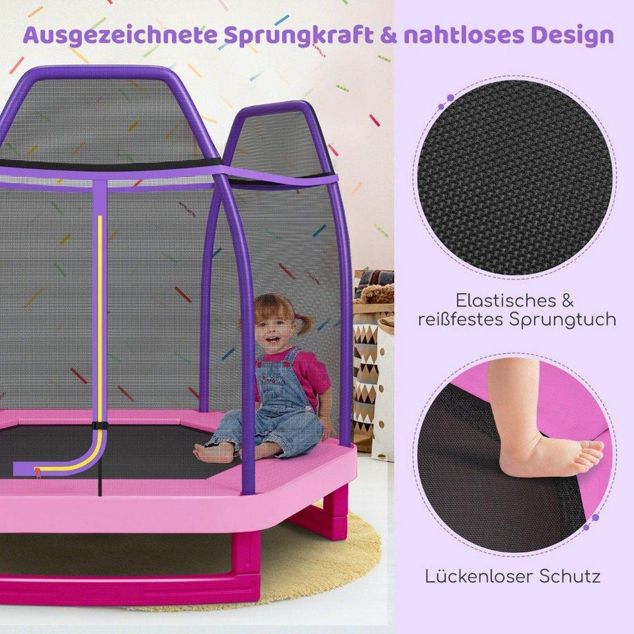 Northix  Ø223cm Gartentrampolin mit Sicherheitsnetz Indoor-/Outdoortrampolin für Kinder Rosa 