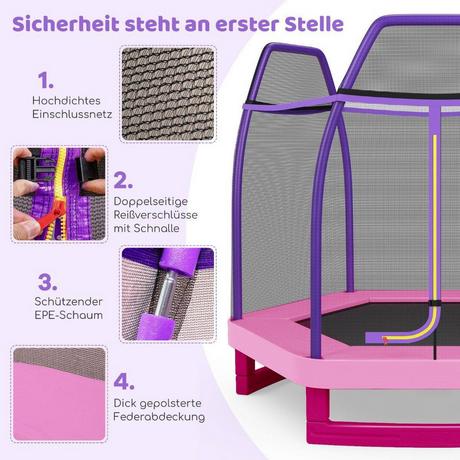 Northix  Trampolino da giardino Ø223 cm con rete di sicurezza trampolino da interno/esterno per bambini rosa 