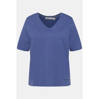 Ulla Popken  T-Shirt, Saumdruck, V-Ausschnitt, Halbarm, Biobaumwolle 