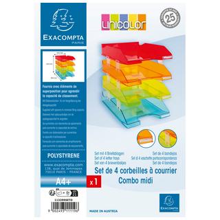 Exacompta Set de 4 corbeilles-à-courrier Combo Midi transparent Linicolor  