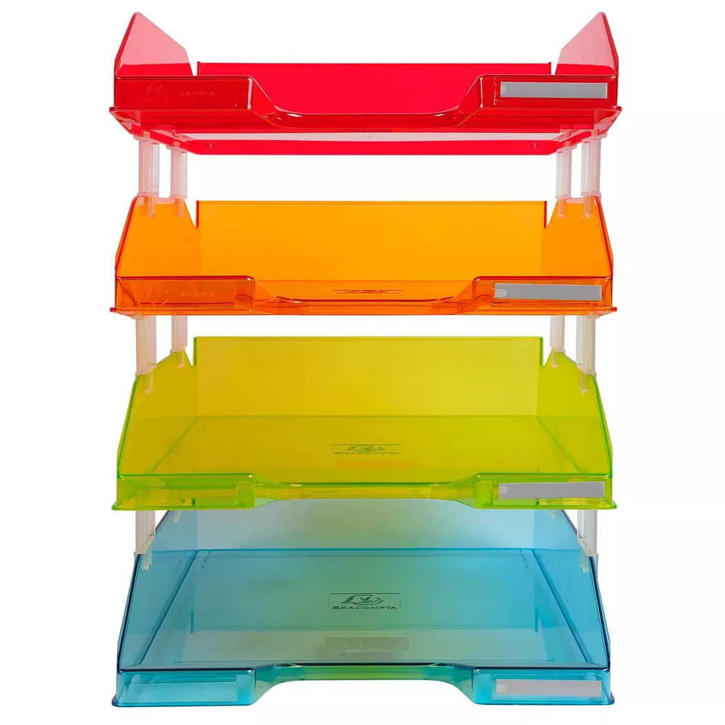 Exacompta Office Letter Tray Midi Combo Pack of 4 Assorted Translucent Gloss, Assorted