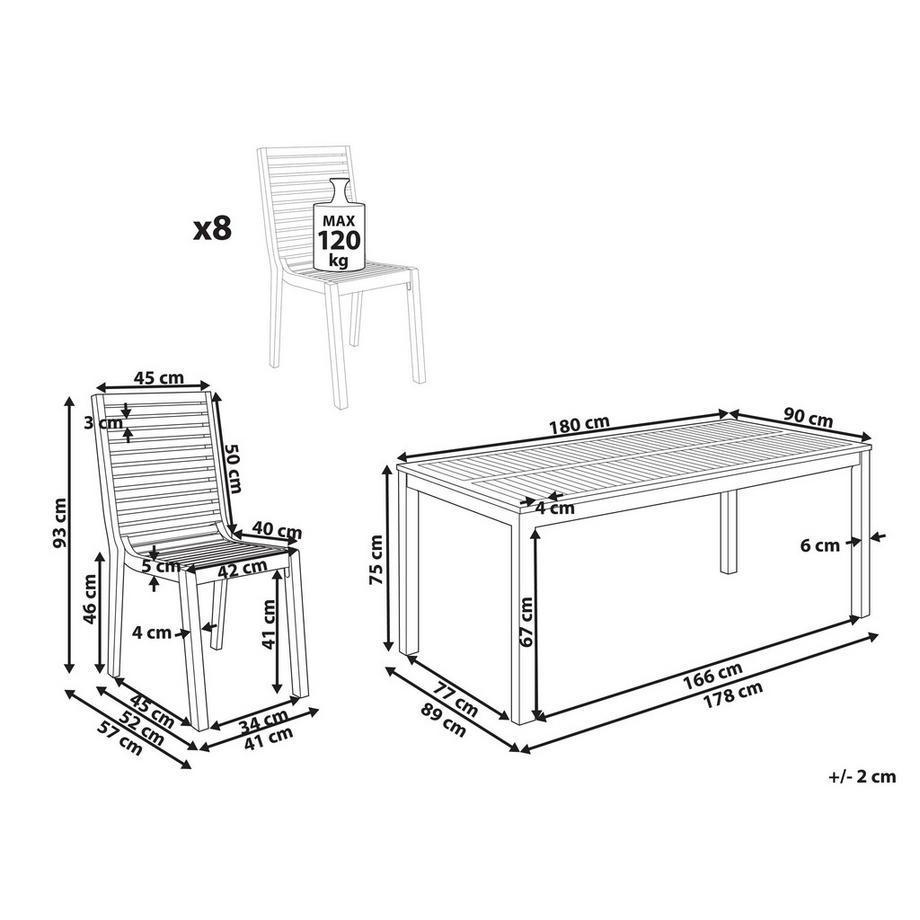 Beliani Ensemble de salle à manger de jardin pour 8 personnes en Bois d'acacia certifié FSC® Rustique OMBRIANO  