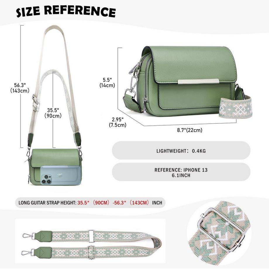 Only-bags.store Vegane Leder Umhängetasche mit verstellbarem breitem Riemen  