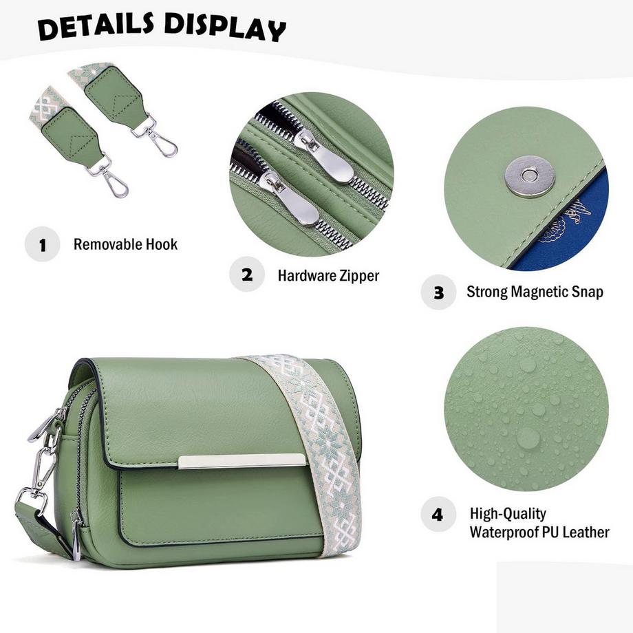 Only-bags.store Vegane Leder Umhängetasche mit verstellbarem breitem Riemen  