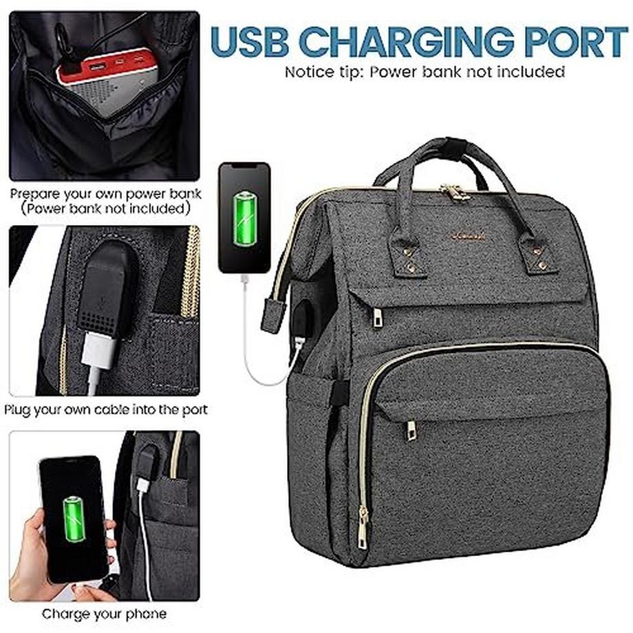 Only-bags.store Zaino impermeabile per laptop da 15.6 pollici con porta di ricarica USB  