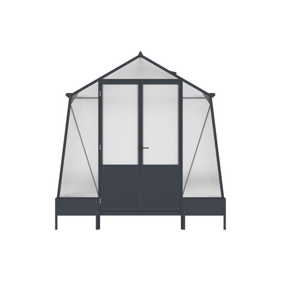 Vente-unique Polycarbonat-Gewächshaus mit Sockel - 9,1 m² - Anthrazit - ASARINA  