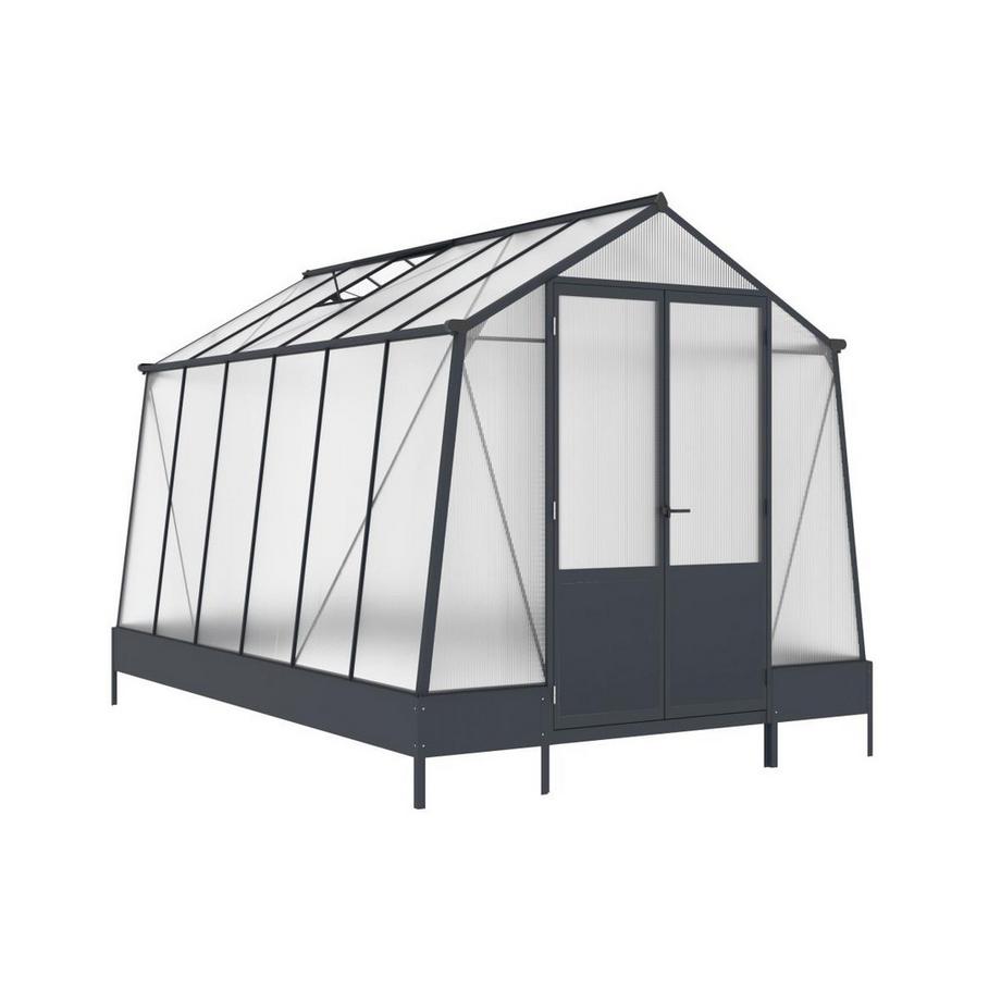 Serre de jardin en polycarbonate 9,1 m² avec embase - Anthracite - ASARINA