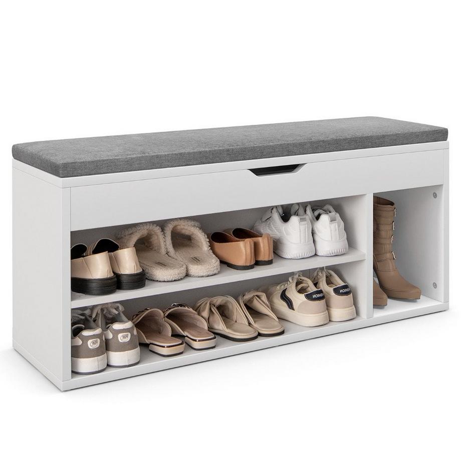 Northix  Banc à chaussures avec assise et espace de rangement 104 x 30 x 48 cm, banc penderie, étagère à chaussures bois gris 