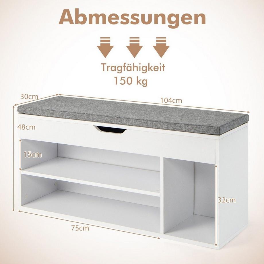 Northix  Banc à chaussures avec assise et espace de rangement 104 x 30 x 48 cm, banc penderie, étagère à chaussures bois gris 