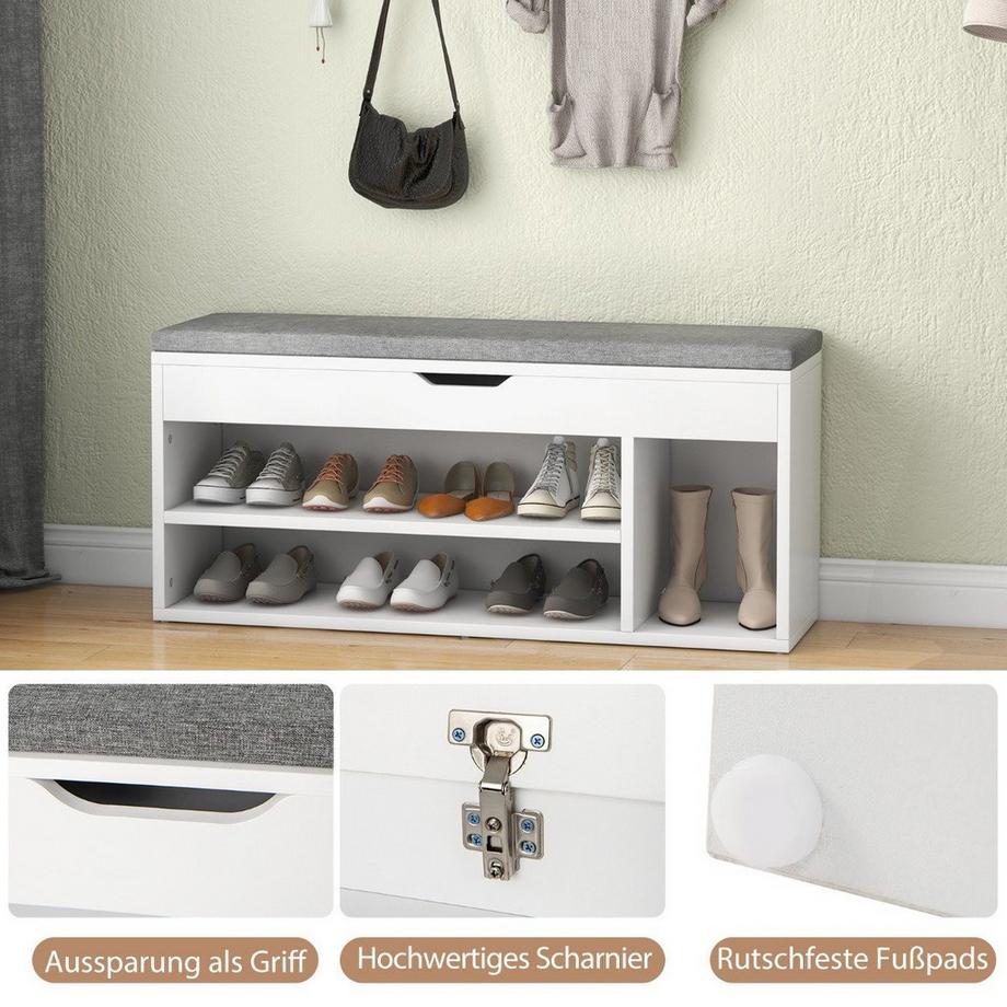 Northix  Banc à chaussures avec assise et espace de rangement 104 x 30 x 48 cm, banc penderie, étagère à chaussures bois gris 