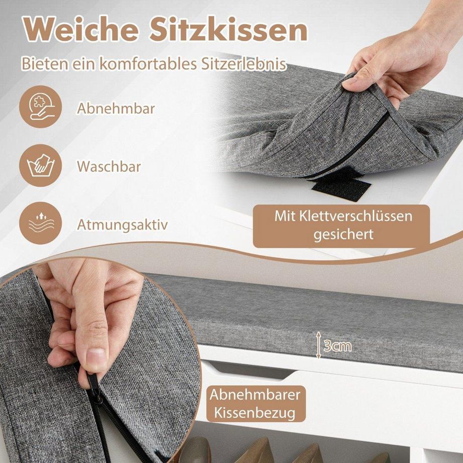 Northix  Banc à chaussures avec assise et espace de rangement 104 x 30 x 48 cm, banc penderie, étagère à chaussures bois gris 