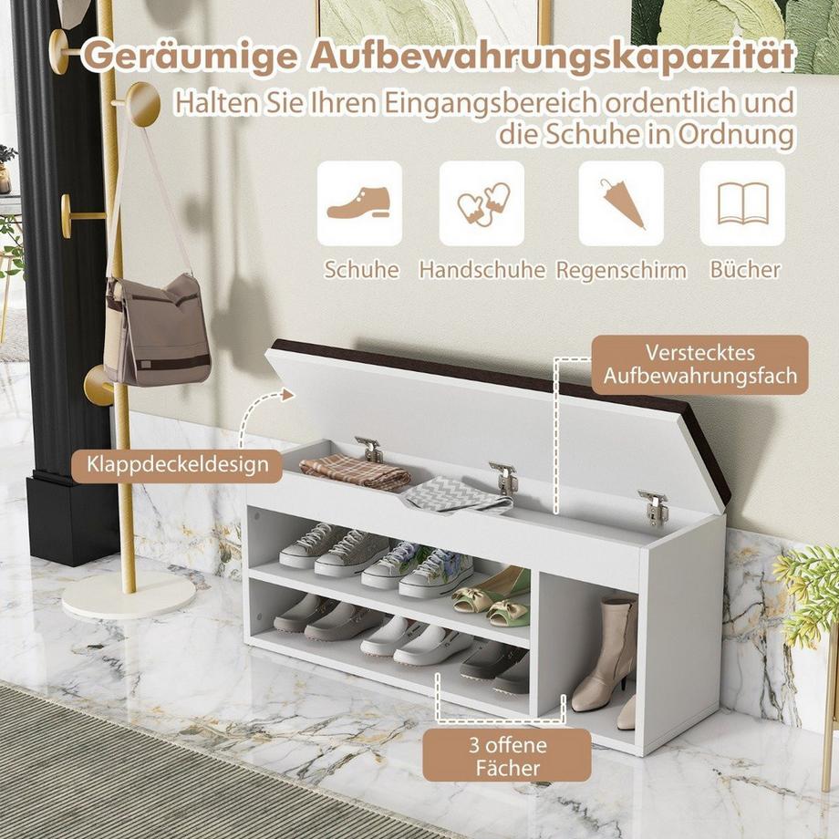 Northix  Banc à chaussures avec assise et espace de rangement 104 x 30 x 48 cm, banc penderie, étagère à chaussures bois gris 