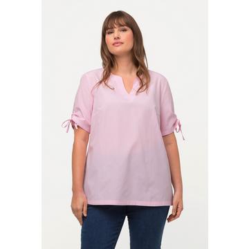 Blusa a quadri in tradizionale stile Tracht con scollo a tunica e mezze maniche arricciate