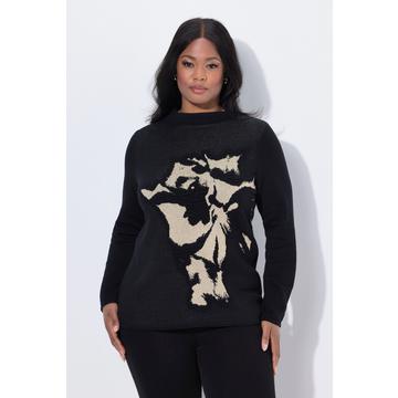 Maglione con fiori, glitter, collo alto e maniche lunghe