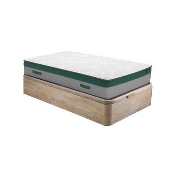 Ensemble 90 x 190 cm sommier coffre naturel clair + matelas ressorts ensachés ép.22cm - PRESTIGE de YSMÉE