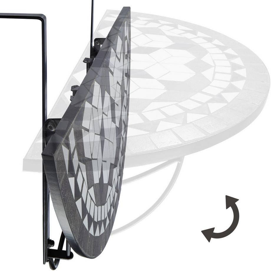 Tectake Table de balcon  en acier, mosaïque et ciment  