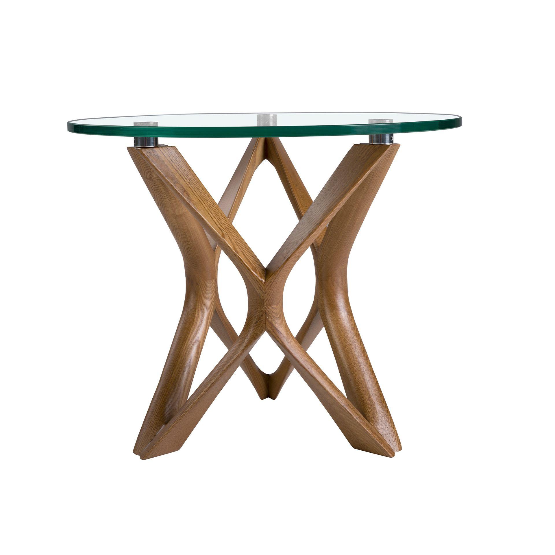 ANGEL CERDA Tavolo angolare rotondo in vetro temperato e noce  