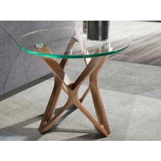 ANGEL CERDA Tavolo angolare rotondo in vetro temperato e noce  