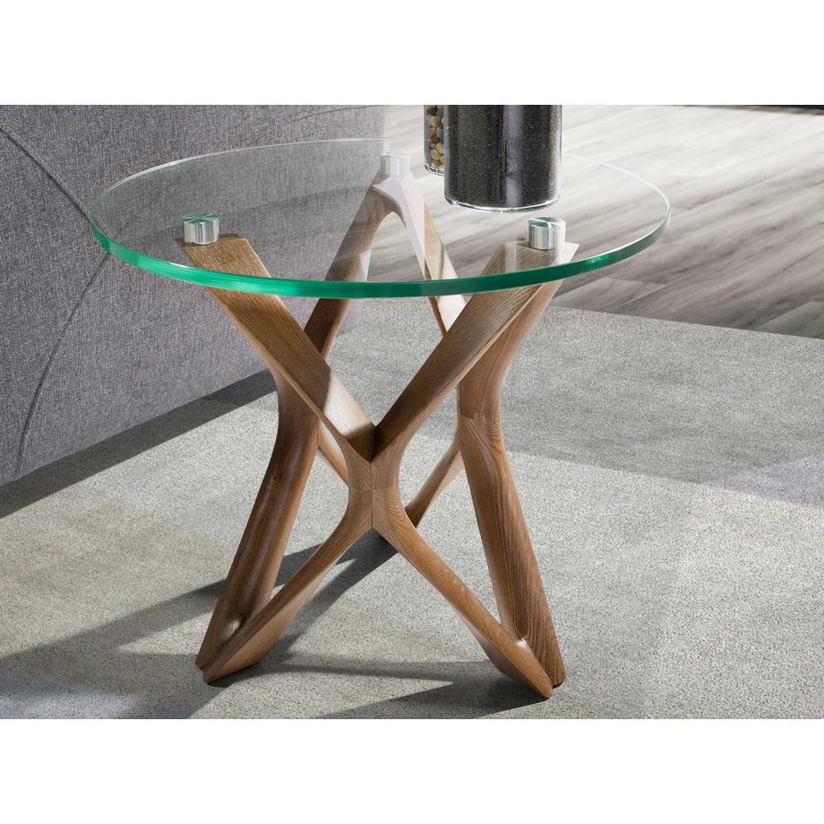 ANGEL CERDA Runder Ecktisch aus gehärtetem Glas und Nussbaumholz  