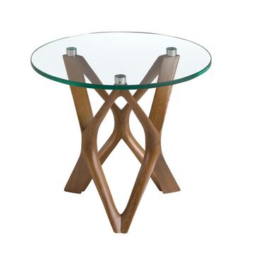 Runder Ecktisch aus gehärtetem Glas und Nussbaumholz