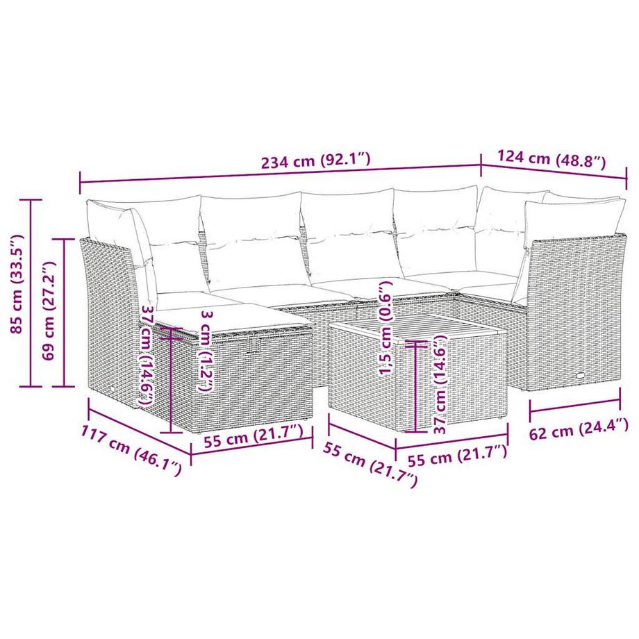 VidaXL set di divani da giardino Polirattan  