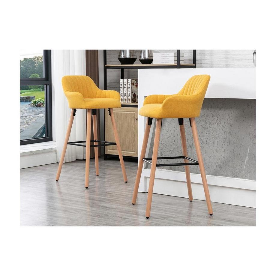 Vente-unique Barhocker 2er-Set - Stoff & Buche - Gelb - ELEANA  