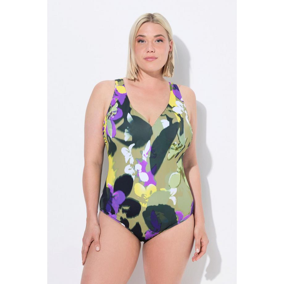 Ulla Popken Costume da bagno Fiori Coppe Morbide Scollo a V Riciclato  