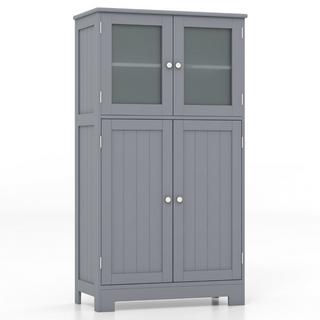 B2X 4-türiger Badezimmerschrank mit Glastüren & Verstellbarem Regal Küchenschrank Grau  