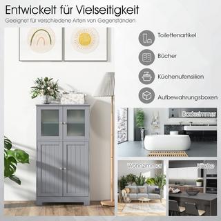 B2X 4-türiger Badezimmerschrank mit Glastüren & Verstellbarem Regal Küchenschrank Grau  