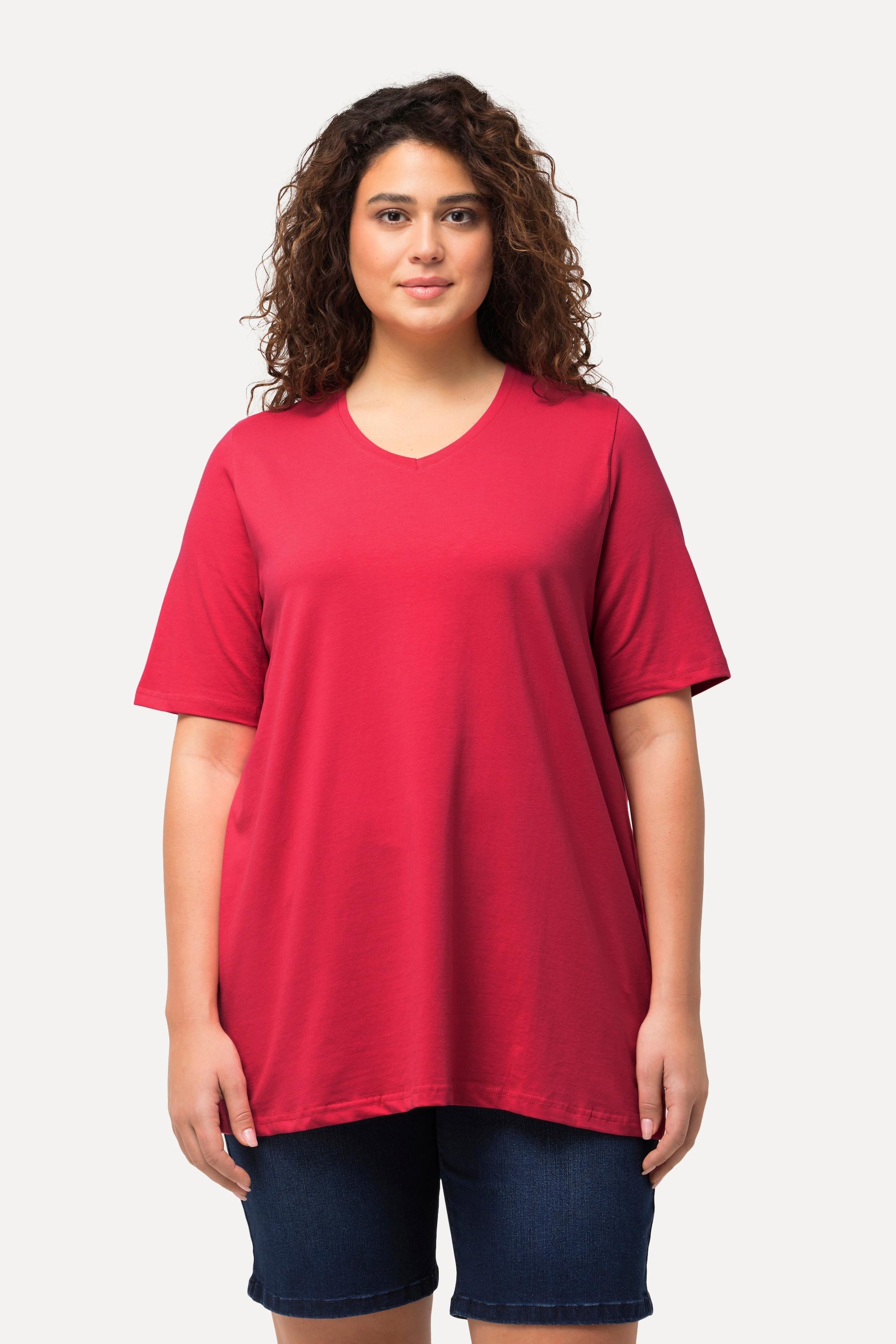 Ulla Popken  T-Shirt, A-Linie, V-Ausschnitt, Halbarm 