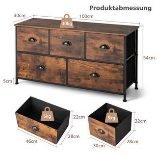 Northix Commode rustique à 2 niveaux avec 5 tiroirs et tiroirs pliables en tissu  