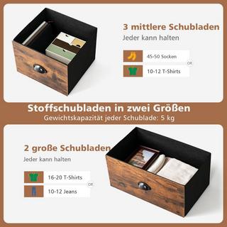 Northix Commode rustique à 2 niveaux avec 5 tiroirs et tiroirs pliables en tissu  