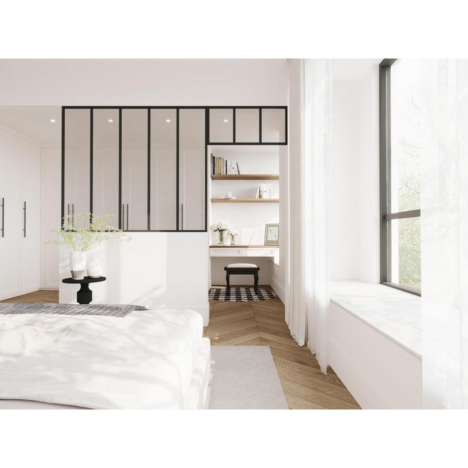 Vente-unique  Verrière atelier avec imposte en aluminium thermolaqué - L150 x H130 + L83 x H40 cm - Noir - BAYVIEW 