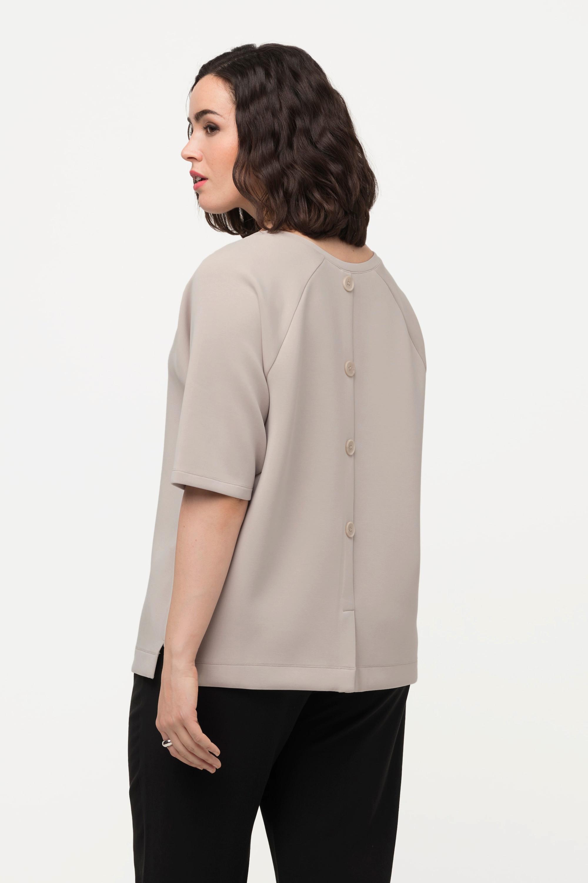 Ulla Popken  Sweat-shirt à col rond et manches courtes, patte de boutonnage dans le dos et coupe boxy 