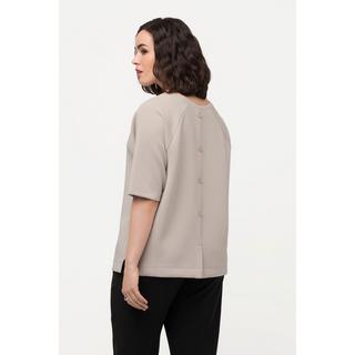 Ulla Popken  Sweat-shirt à col rond et manches courtes, patte de boutonnage dans le dos et coupe boxy 