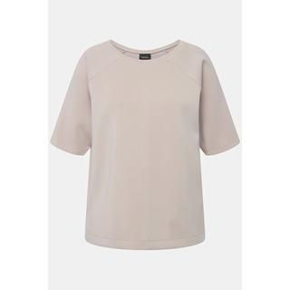 Ulla Popken  Sweat-shirt à col rond et manches courtes, patte de boutonnage dans le dos et coupe boxy 