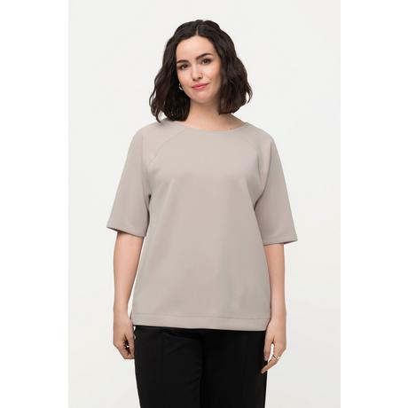 Ulla Popken  Sweat-shirt à col rond et manches courtes, patte de boutonnage dans le dos et coupe boxy 