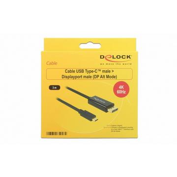 DeLOCK 85257 cavo e adattatore video 3 m USB tipo-C DisplayPort Nero