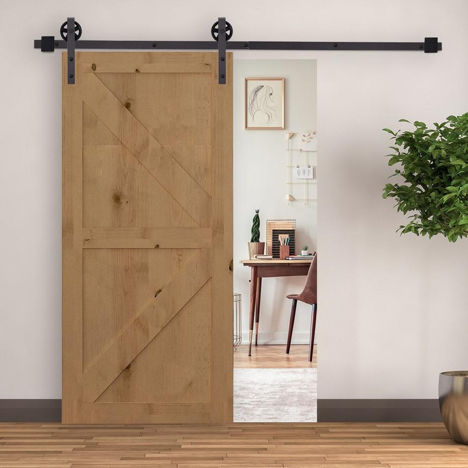 Northio  Schiebetüren-Beschlagsatz 183 cm Komplett-Set mit Schienen, Rollen, Schienenstopper, Bodenblock, Set Türschrauben, Schiebetürsystem aus Kohlenstoffstahl Dunkelbraun 
