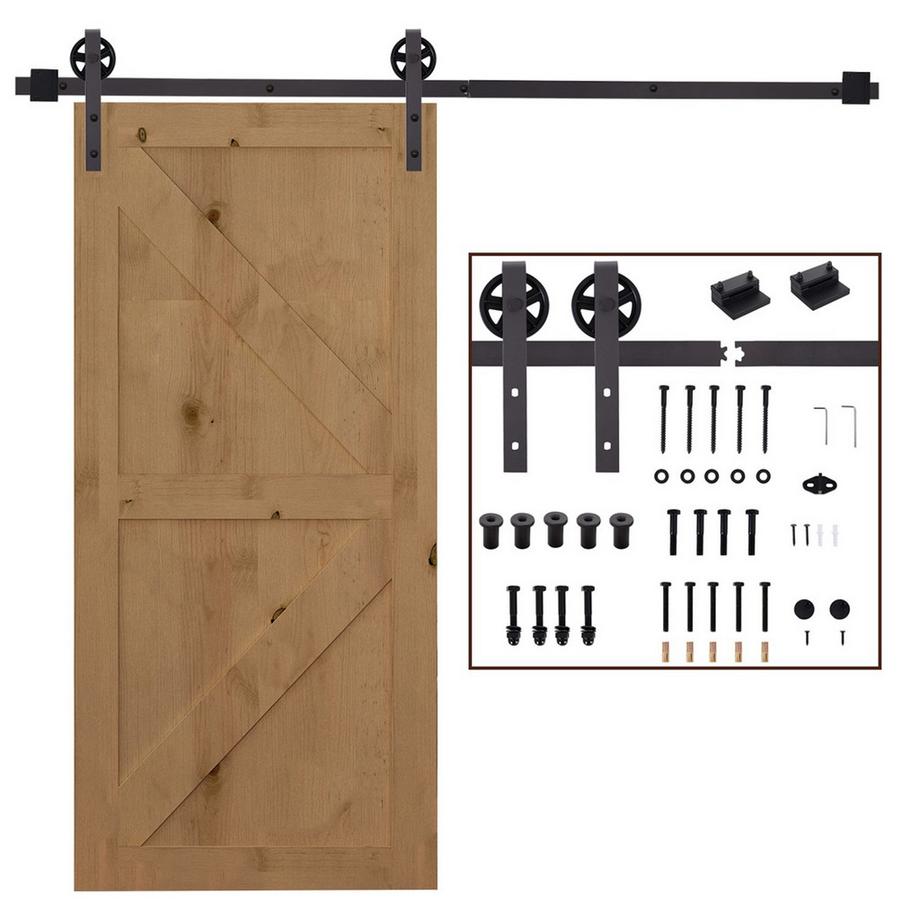 Northio  Schiebetüren-Beschlagsatz 183 cm Komplett-Set mit Schienen, Rollen, Schienenstopper, Bodenblock, Set Türschrauben, Schiebetürsystem aus Kohlenstoffstahl Dunkelbraun 
