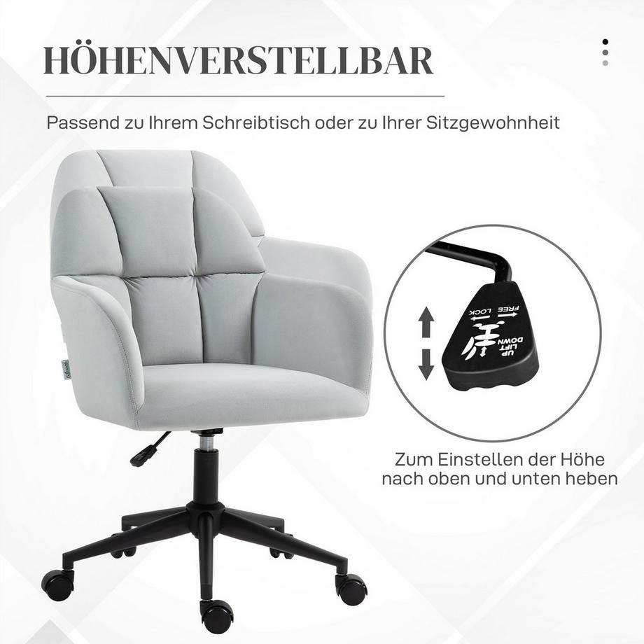 Northio  Drehstuhl Wohnzimmer, höhenverstellbarer Bürostuhl modern, Schreibtischstuhl mit Armlehne, Samtoptik, bis 120kg, Hellgrau 