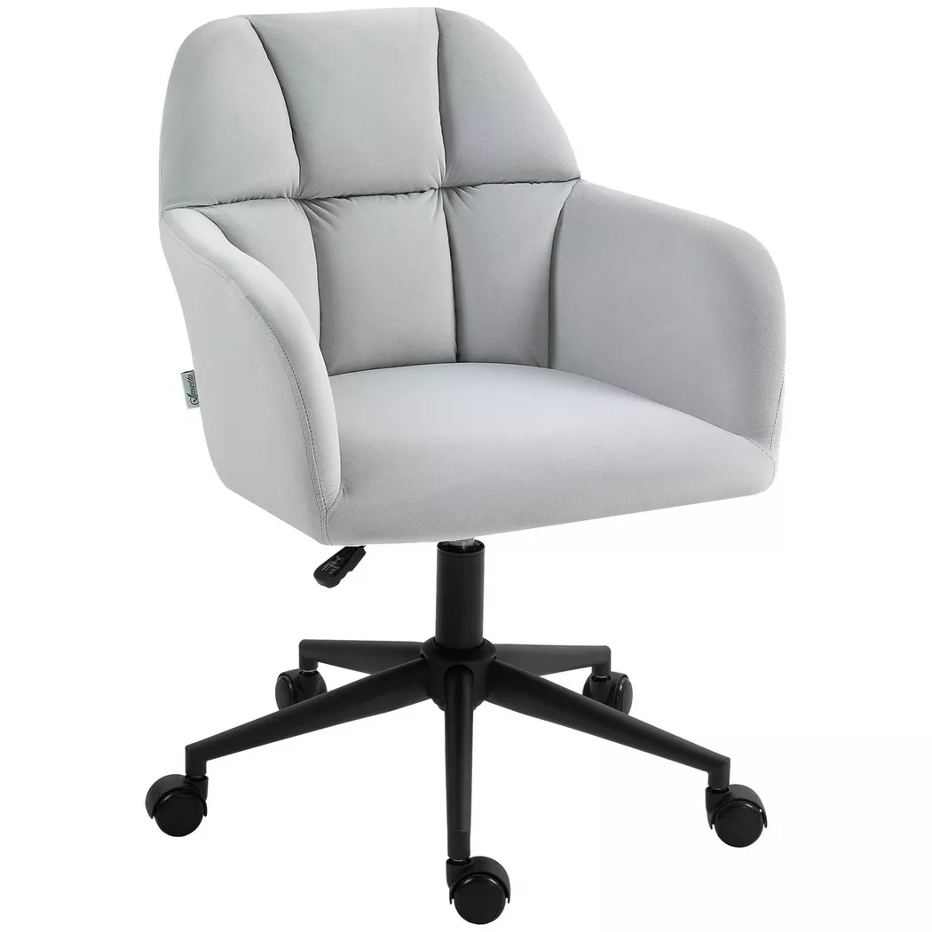 Northio – Drehstuhl Wohnzimmer, höhenverstellbarer Bürostuhl modern, Schreibtischstuhl mit Armlehne, Samtoptik, bis 120kg, Hellgrau