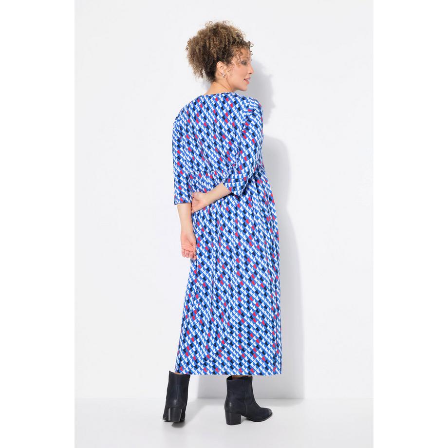 Ulla Popken Robe en jersey Bandes décoratives Coupe évasée Col rond Manches 3/4  