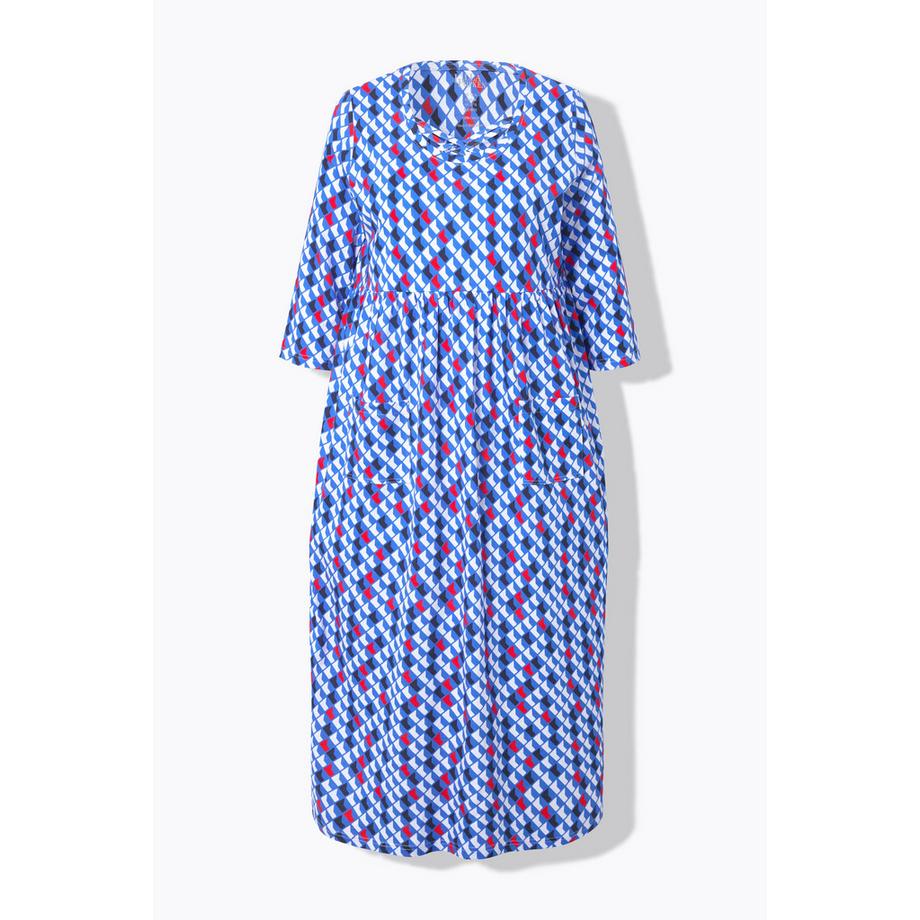 Ulla Popken Robe en jersey Bandes décoratives Coupe évasée Col rond Manches 3/4  