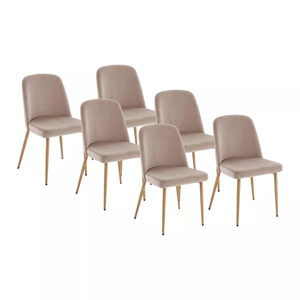 Vente-unique - Lot de 6 chaises en velours et métal effet bois - Beige - MINAGRI, One Size